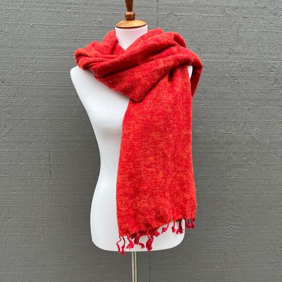 Orange Red Autumn Scarf w/ Fringe - Picture 4 of 6